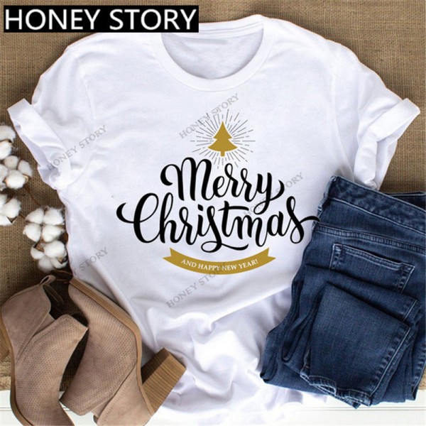 European and American Express New Christmas cartoon cute Santa elk reindeer printed men's and women's T-shirt 