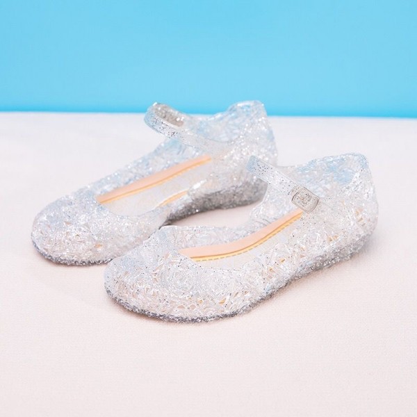 Autumn and summer Princess Aisha snow and ice crystal children's sandals slippers waterproof Cinderella solid color jelly crystal shoes 