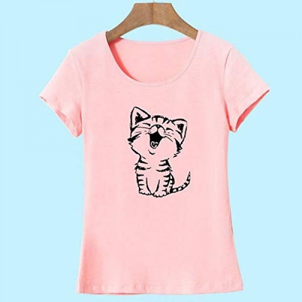 Amazon eBay European and American women's fashion pop cat printed short sleeved shirt manufacturer direct selling and wholesale 