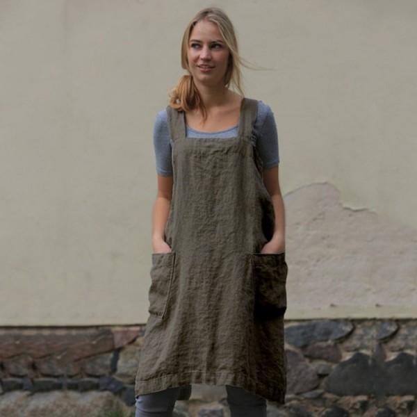 Amazon 2022 cross border European and American new eBay women's cotton linen apron long circumference home clothes loose dress 