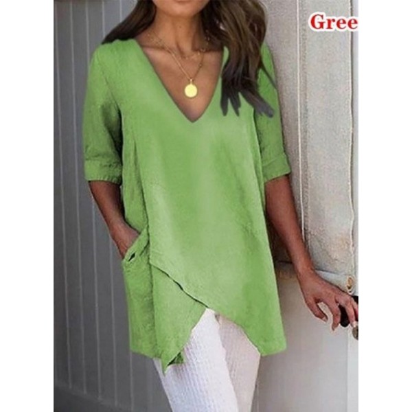 2022 express wish Amazon eBay European and American summer irregular casual T-shirt V-neck half sleeve top women 