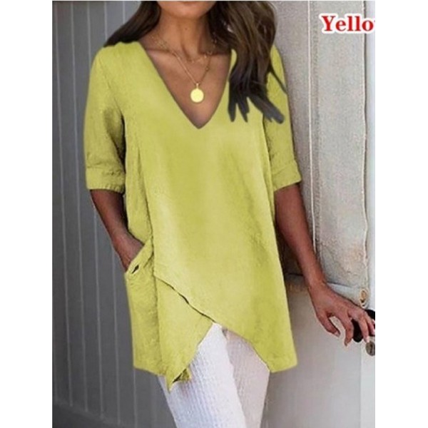 2022 express wish Amazon eBay European and American summer irregular casual T-shirt V-neck half sleeve top women 