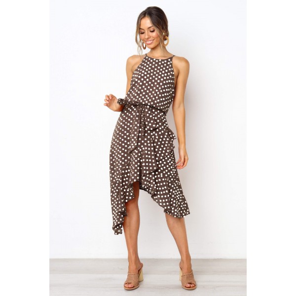 Express Amazon popular in Europe and America 2018 summer fashion wave point lace up irregular dress women's wear 