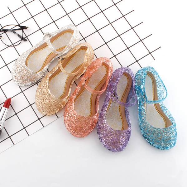 Autumn and summer Princess Aisha snow and ice crystal children's sandals slippers waterproof Cinderella solid color jelly crystal shoes 