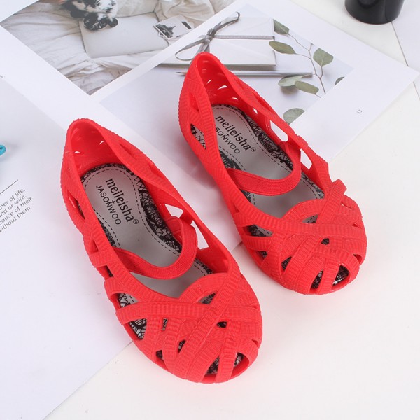 Lovely girls' sandals jelly shoes Baotou hollow out beach shoes middle school children's Non Slip breathable Princess fashion casual shoes 