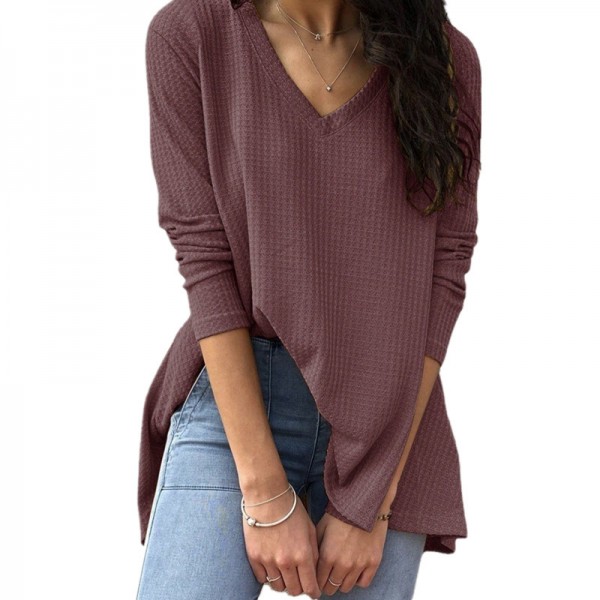 European and American women's cross-border foreign trade Amazon eBay autumn new casual loose V-neck bottomed shirt long sleeve T-shirt women 