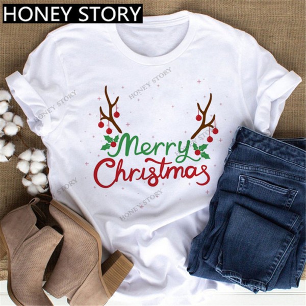 European and American Express New Christmas cartoon cute Santa elk reindeer printed men's and women's T-shirt 
