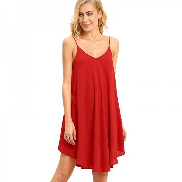 Amazon spring dress European and American solid color back cross loose casual bottom suspender dress 