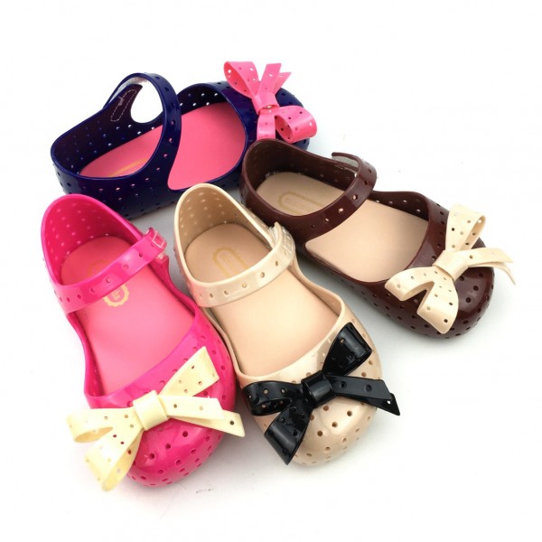 Summer new minimelissa baby children's jelly cool contrast color hollow out bow tie shoes foreign trade wholesale trend 