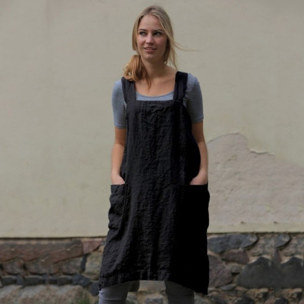Amazon 2022 cross border European and American new eBay women's cotton linen apron long circumference home clothes loose dress 