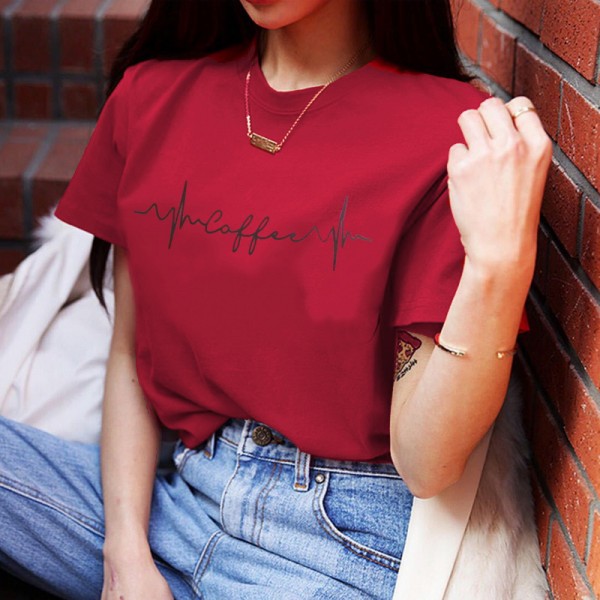 Step into women's wear 2020 express wish foreign trade popular ECG printing round neck Casual Short Sleeve T-Shirt women 