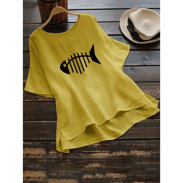 Special clearance 2021 summer Amazon short sleeve fashion fishbone print large women's top s-5xl 