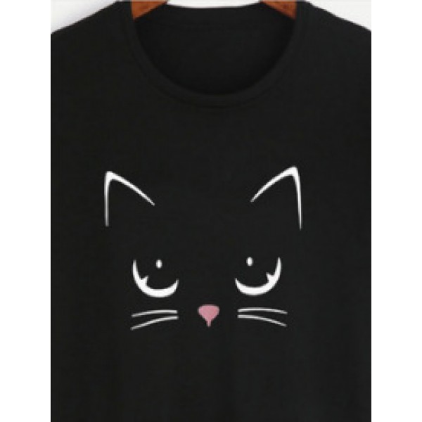 Amazon eBay European and American women's fashion pop cat printed short sleeved shirt manufacturer direct selling and wholesale 