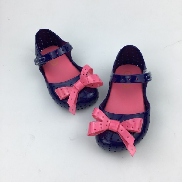 Summer new minimelissa baby children's jelly cool contrast color hollow out bow tie shoes foreign trade wholesale trend 