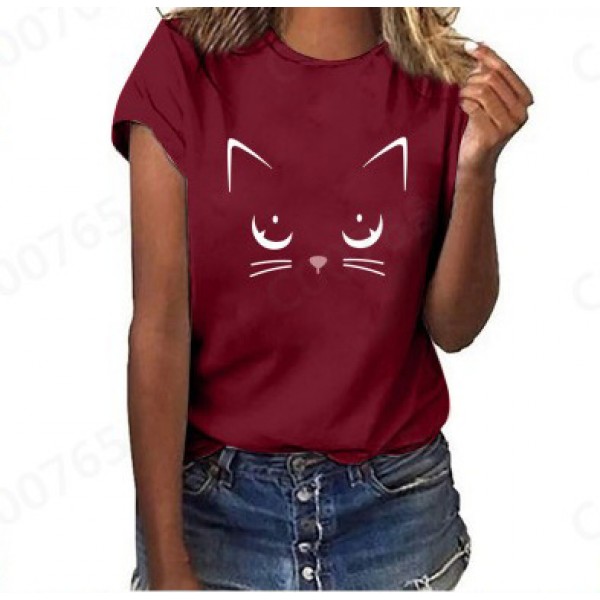 Amazon eBay European and American women's fashion pop cat printed short sleeved shirt manufacturer direct selling and wholesale 