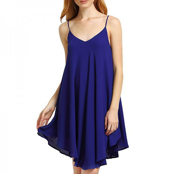 Amazon spring dress European and American solid color back cross loose casual bottom suspender dress 