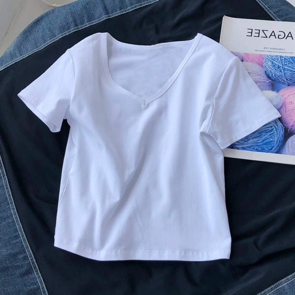 2022 European and American foreign trade women's cross-border New Amazon popular solid color V-neck short sleeve T-shirt women's summer short top 