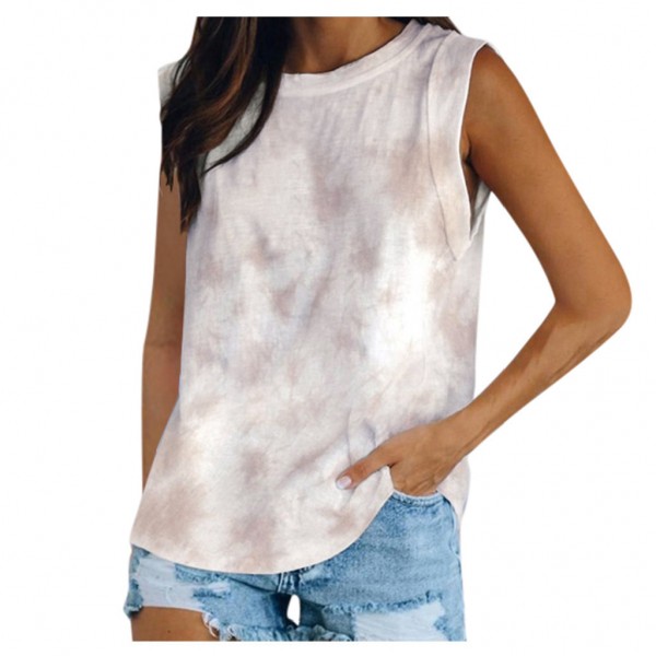 9 color 5 size 2021 popular Amazon wise cross border women's wear European and American round neck tie dyed solid color vest T-shirt 