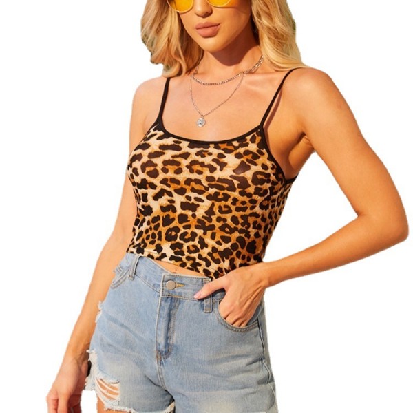 2021 cross border foreign trade summer new express Amazon slim sexy Knitted Top leopard suspender vest 