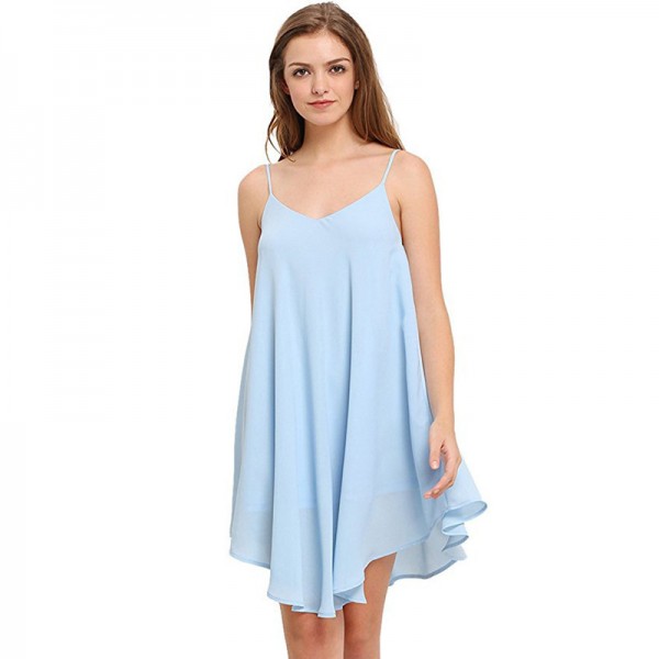 Amazon spring dress European and American solid color back cross loose casual bottom suspender dress 