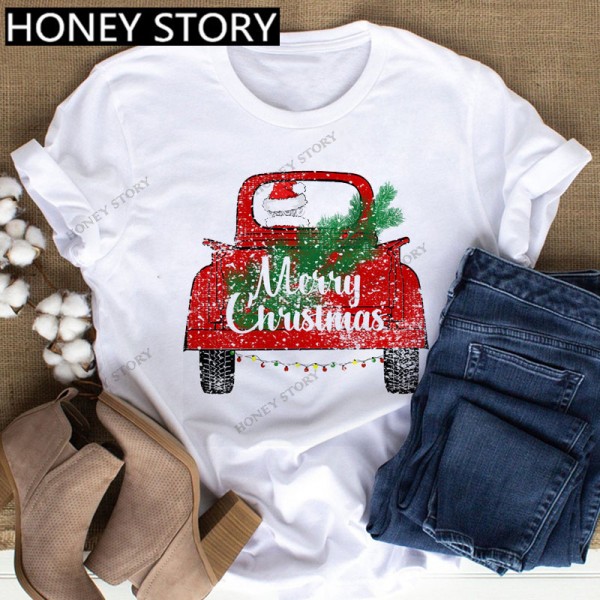 European and American Express New Christmas cartoon cute Santa elk reindeer printed men's and women's T-shirt 