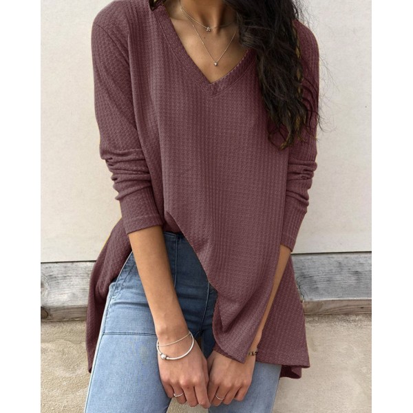 European and American women's cross-border foreign trade Amazon eBay autumn new casual loose V-neck bottomed shirt long sleeve T-shirt women 