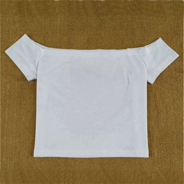 European and American cross-border e-commerce summer new straight neck off shoulder slim fit off navel sexy short sleeve T-shirt women's wear 