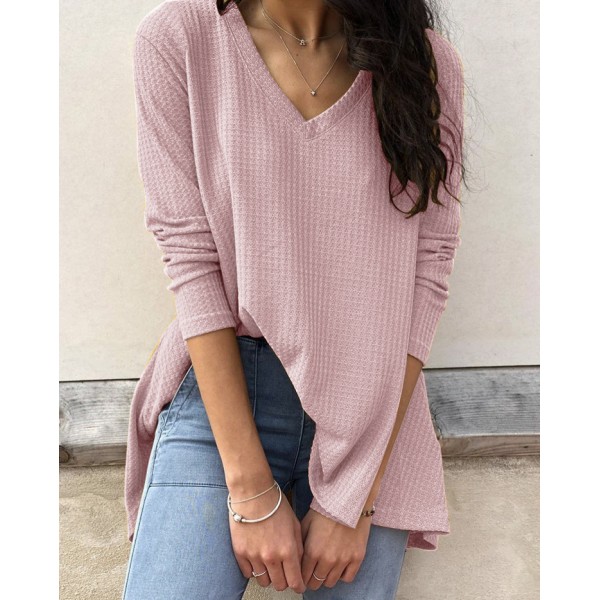 European and American women's cross-border foreign trade Amazon eBay autumn new casual loose V-neck bottomed shirt long sleeve T-shirt women 