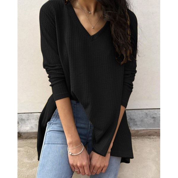 European and American women's cross-border foreign trade Amazon eBay autumn new casual loose V-neck bottomed shirt long sleeve T-shirt women 