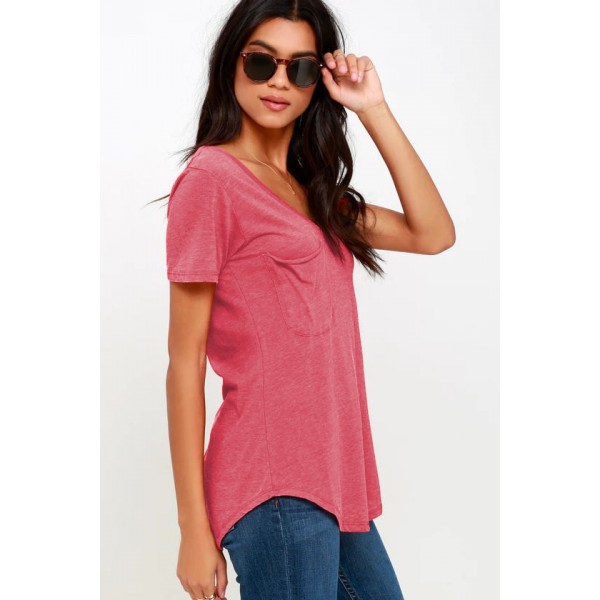 Amazon new solid color V-neck European and American fashion women's short sleeved T-shirt summer loose casual coat spot wholesale 