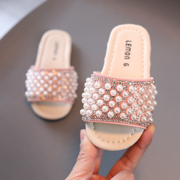 Girls' sandals summer Rhinestone fashion children's slippers 1-2-3-year-old Baby Beach Shoes soft bottom new one-way bracket 