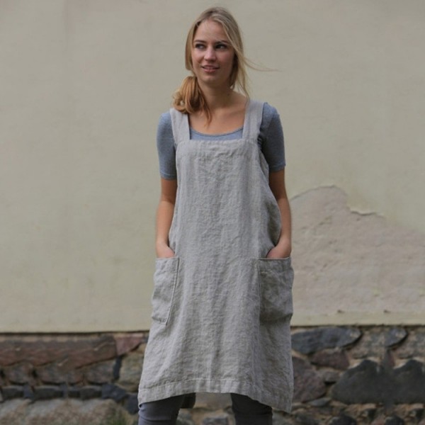 Amazon 2022 cross border European and American new eBay women's cotton linen apron long circumference home clothes loose dress 