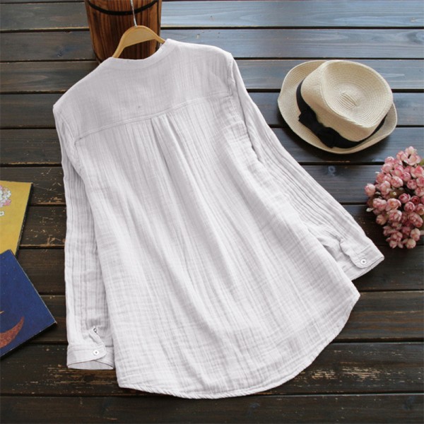 Amazon Europe and the United States new pure color versatile long sleeve stand collar Long Shirt Top 