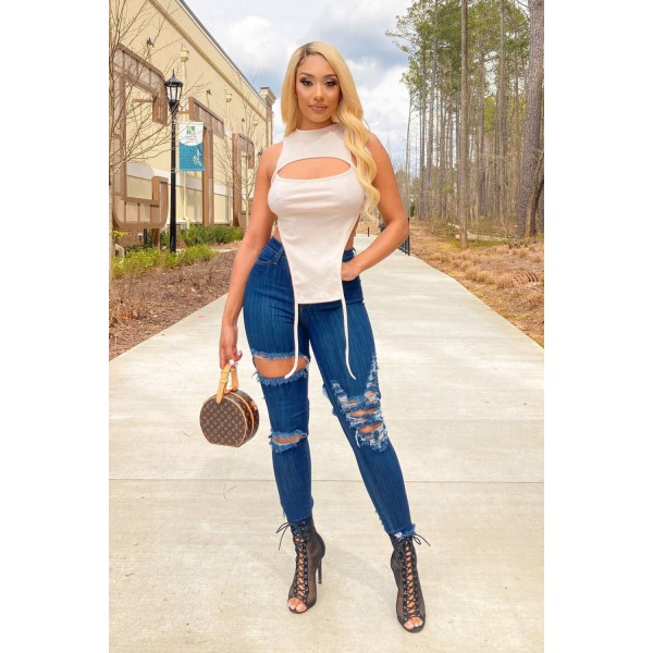 8298# European and American summer new women's clothes hollow out irregular sleeveless T-shirt women's top 
