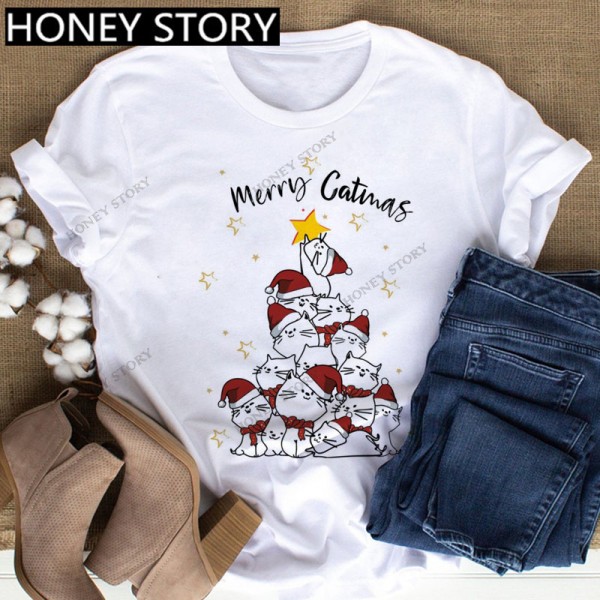 European and American Express New Christmas cartoon cute Santa elk reindeer printed men's and women's T-shirt 