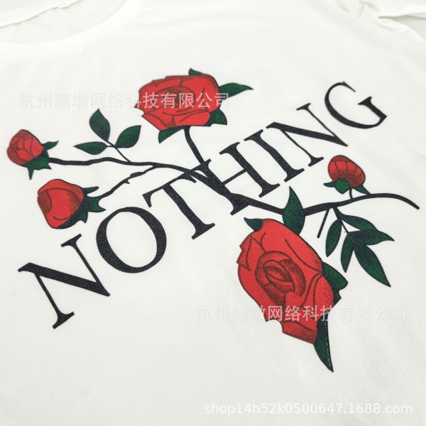2022 Amazon independent station women's English alphabet rose printed loose T-shirt stall stock clearance 