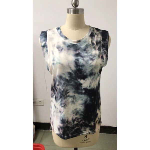 9 color 5 size 2021 popular Amazon wise cross border women's wear European and American round neck tie dyed solid color vest T-shirt 