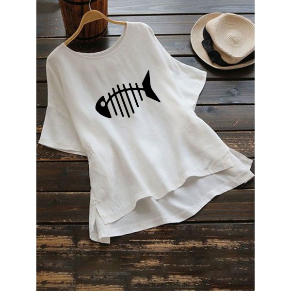 Special clearance 2021 summer Amazon short sleeve fashion fishbone print large women's top s-5xl 