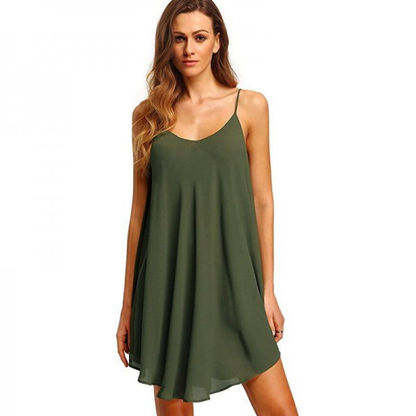 Amazon spring dress European and American solid color back cross loose casual bottom suspender dress 