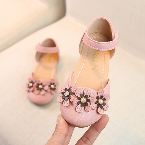 2019 spring Korean girls' fashion student leather shoes girls' Princess Flower soft bottom baby shoes middle and large children's shoes 