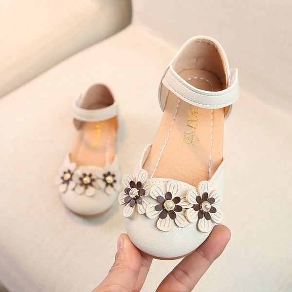 2019 spring Korean girls' fashion student leather shoes girls' Princess Flower soft bottom baby shoes middle and large children's shoes 