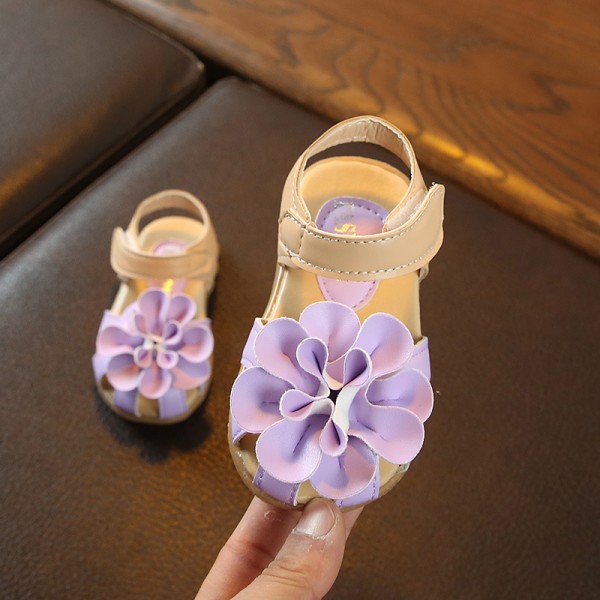 2020 spring and summer new Baotou sandals children's big flower girl's ox tendon bottom anti-skid sandals 