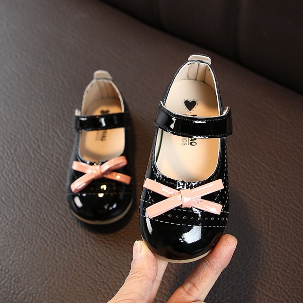 Girls bow single shoes princess shoes soft soled leather shoes 2020 spring style foreign style little girls leather shoes toddler shoes wholesale 