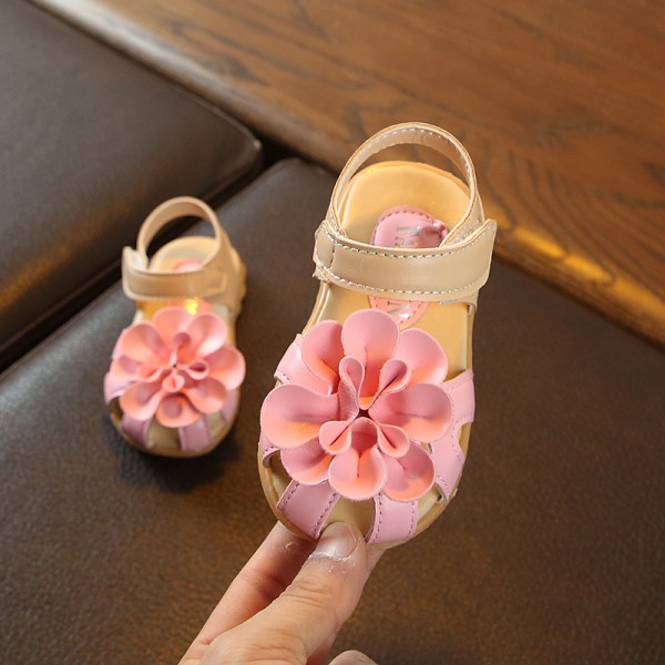 2020 spring and summer new Baotou sandals children's big flower girl's ox tendon bottom anti-skid sandals 