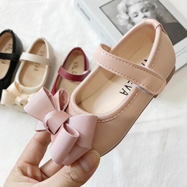 2022 spring new versatile bow lovely princess shoes girls' soft bottom shallow mouth round head single shoes children's leather shoes 