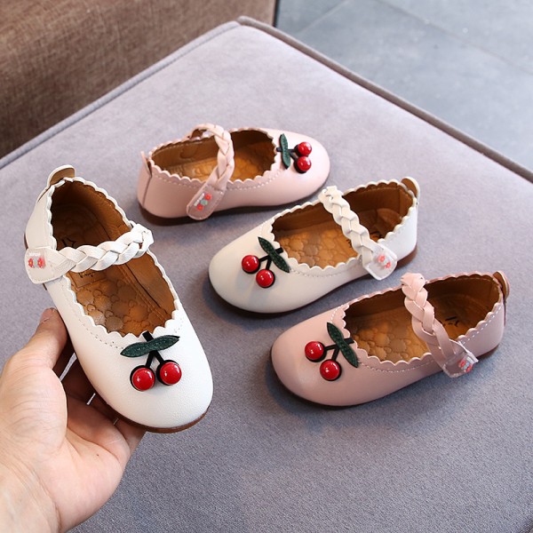 2021 new autumn girls' soft sole shallow mouth single shoes little girls' cherry princess shoes children's princess shoes wholesale 