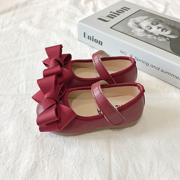 2022 spring new versatile bow lovely princess shoes girls' soft bottom shallow mouth round head single shoes children's leather shoes 