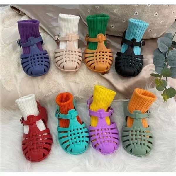 Girls' sandals 2022 new jelly shoes casual children's shoes baby sandals children's Baotou soft soled Roman children's shoes 