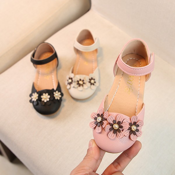 2019 spring Korean girls' fashion student leather shoes girls' Princess Flower soft bottom baby shoes middle and large children's shoes 