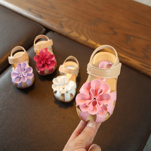 2020 spring and summer new Baotou sandals children's big flower girl's ox tendon bottom anti-skid sandals 